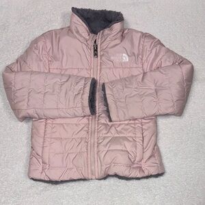 The North Face mossbud swirl reversible Light Pink Quilted Jacket xs 6 girls